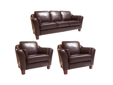 Avalon Chocolate Leather Sofa and Two Chairs